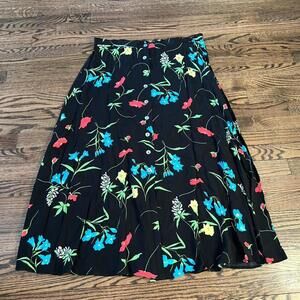 Black blue red floral flowers buttons rayon Worthington vintage maxi skirt